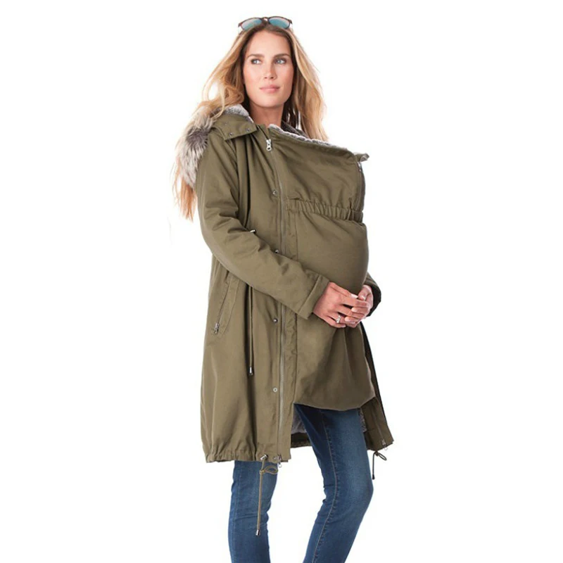 

Fashion Maternity Clothing Winter Jackets Kangaroo Carrier Jacket Thin Mother Fur Coat Patchwork Woman Outwear Pregnant Clothes