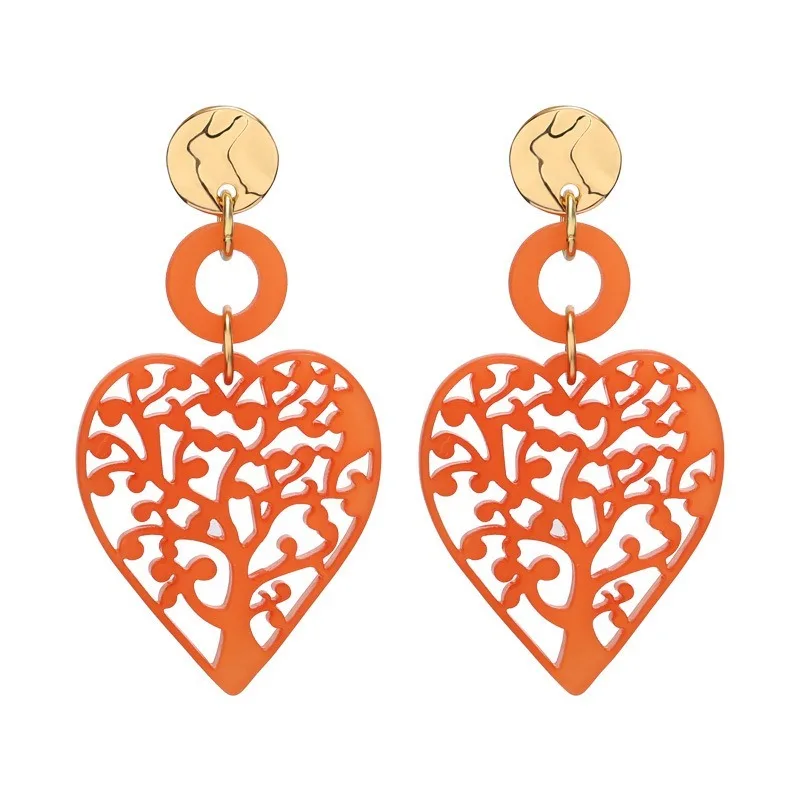 

Pjx New Arrival Ethnic Heart Shape Dagnle Earrings Vintage Acrylic Hollow Tree of Life Drop Earrings Birthday Gifts for Women