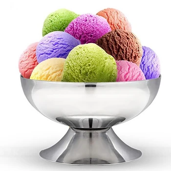 

Stainless Steel Ice Cream Bowl Cones Dessert Salad Serving Dish Cup Silver