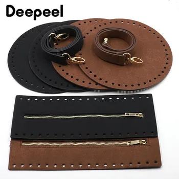 

Deepeel 1 Set Suede Hand-woven Bag Accessories DIY Solid Color Bag Bottom Bag Cover Zipper Group Round Woven Backpack Material