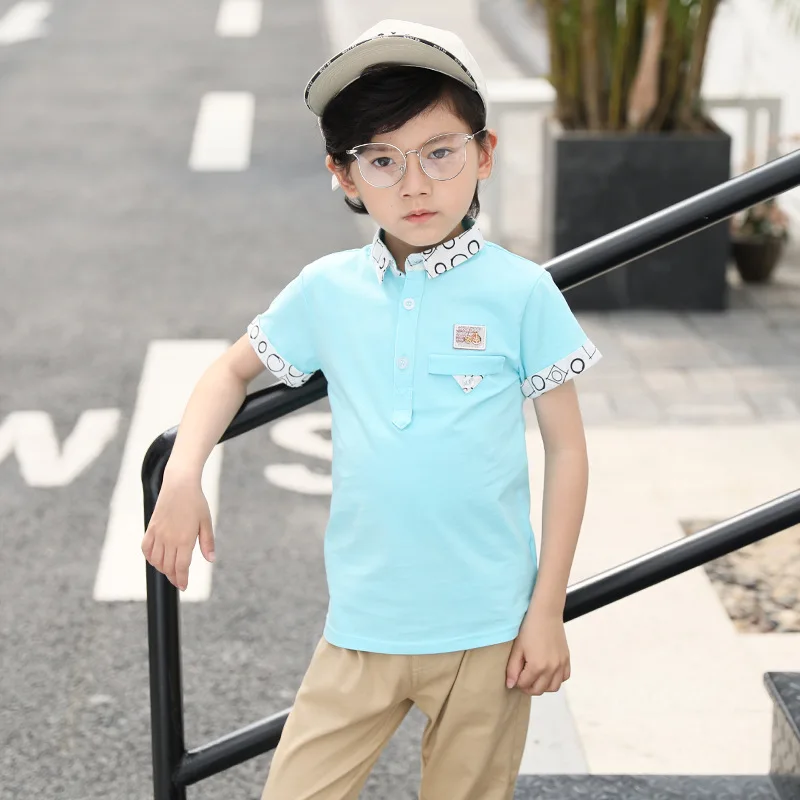 

Children Polo Set 2018 Summer New Style BOY'S Clothes with Short Sleeves Plaid Collar T-shirt Two-Piece Set