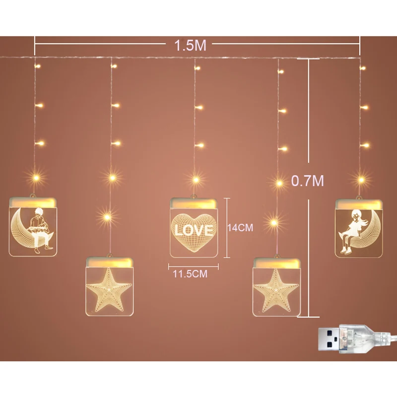Рождественская тема светодиодный 3D иллюзия ночные огни Романтический Единорог сосулька занавес Сказочный свет для дня рождения День святого Валентина