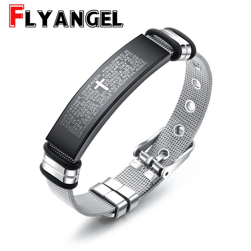 Engraved Cross Braclet High Quality New Design Bracelet for Men DIY Polished Stainless Steel Bracelets Jewelry Accessories | Украшения и