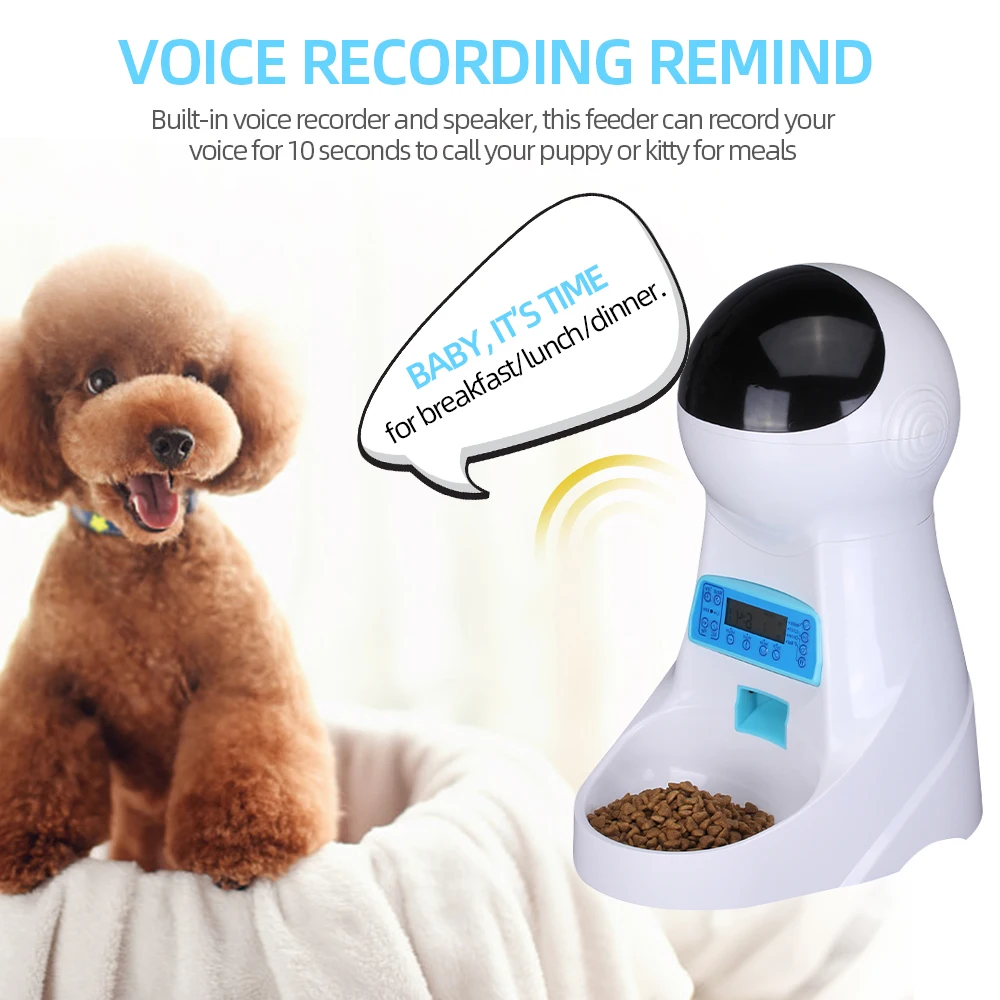 

Hot New Automatic Pet Feeder Dog Cat Programmable Pet Feeder Food Dispenser with Voice Recording Remind Timer for Small Medium D