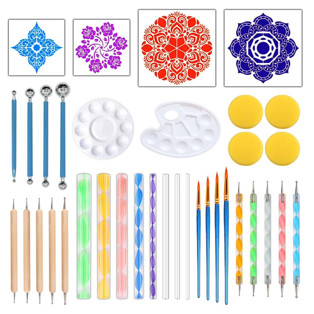 

36pcs Mandala Multifunction Children Handwork Clay Dotting Tool Set Embossing Stylus Pottery Craft Painting Stencil Art Portable