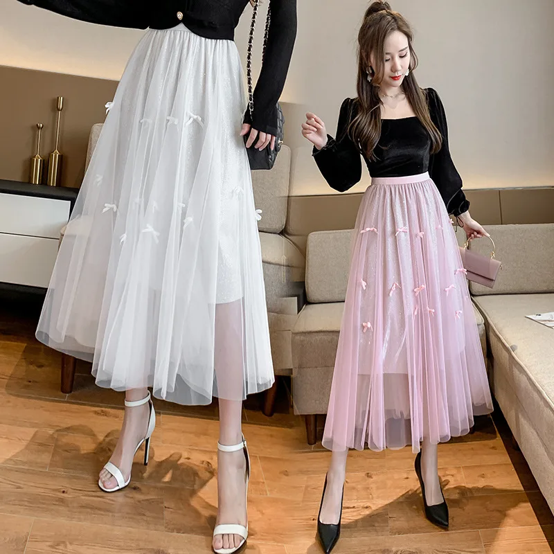 

Photo Shoot 2020 Spring And Summer New Style Bow Mesh Dress Flashing Sequins Princess Skirt Big Skirt Full Skirt Fairy Skirt