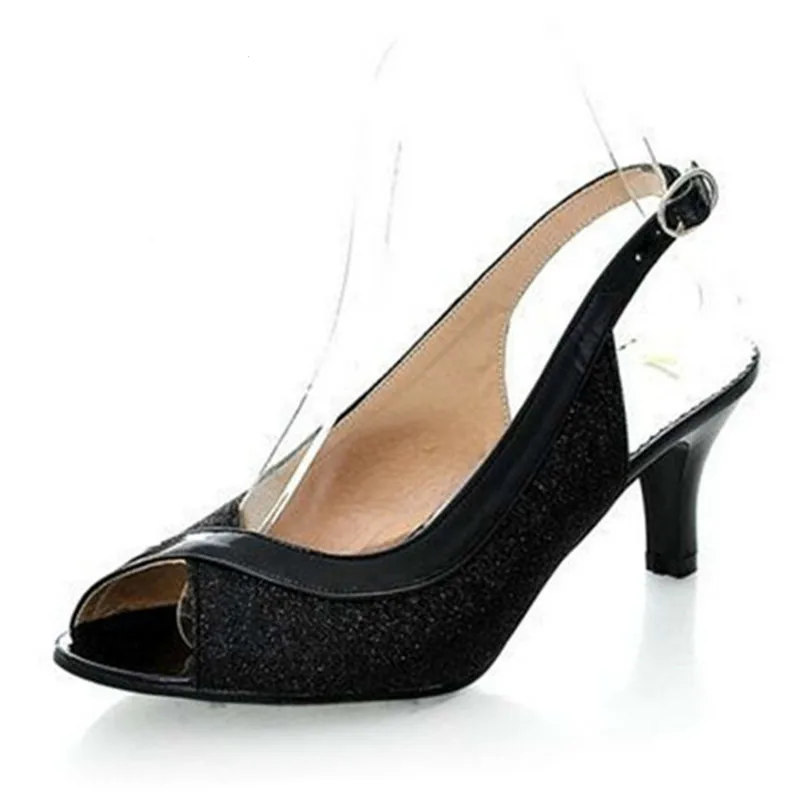 

Hot Summer Women Sandals Heels Fashion Casual Med Heels Flip Flops Open Toe Black Silver Gold Blue Sandal Large Size Shoes Woman