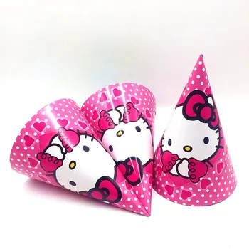 

6pcs/lot Hello Kitty Party Supplies Paper Cap Baby Shower Decoration Kids Birthday Party Favors Paper Cap Girls