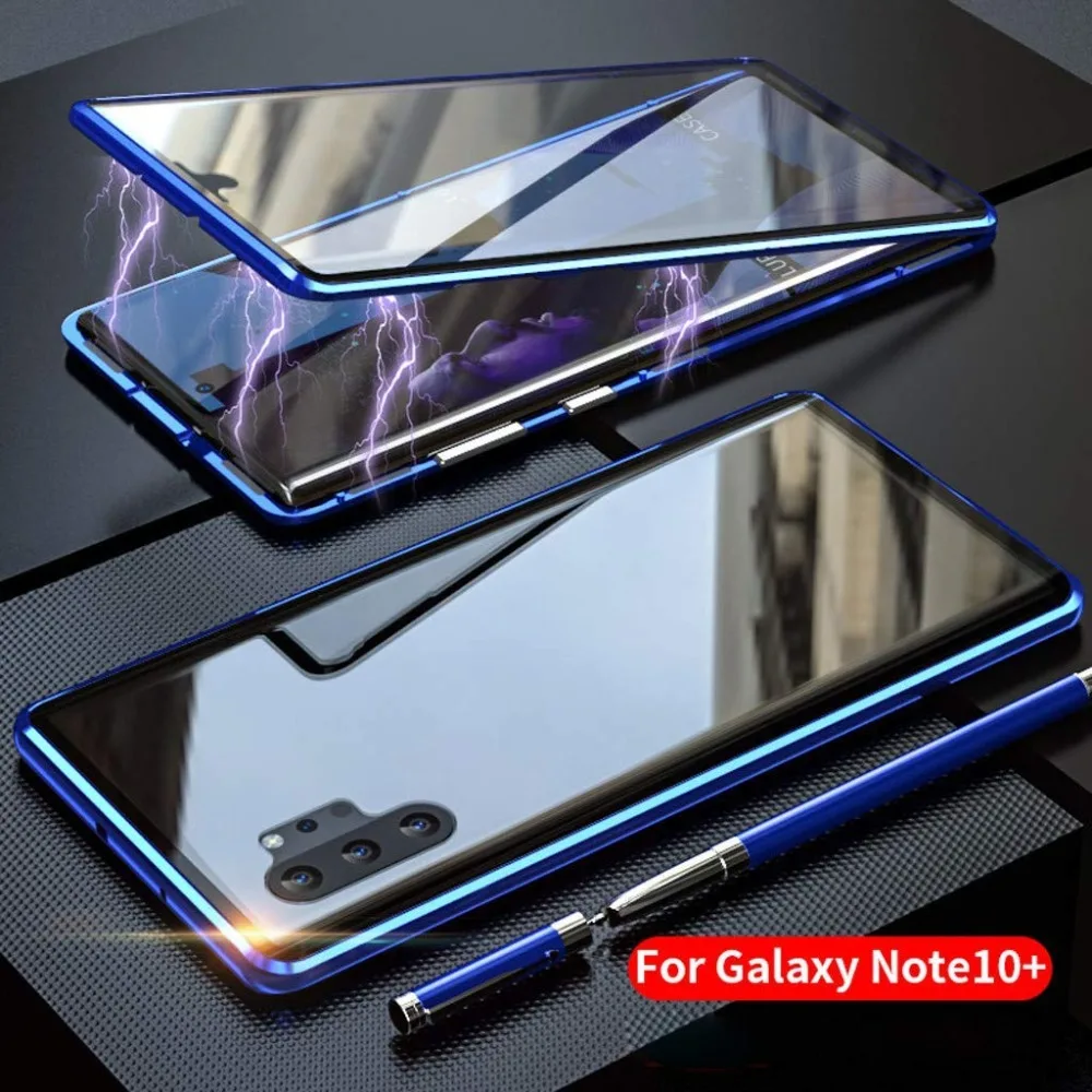 Чехол с магнитной адсорбцией для samsung Galaxy Note 10 Plus, двухсторонний, закаленное стекло, металлический чехол для samsung Galaxy Note 9, 8, чехол