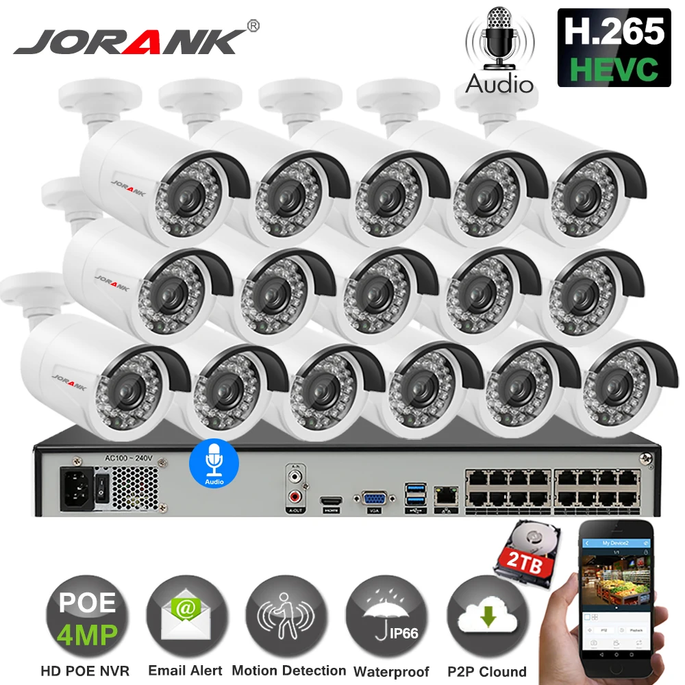 JORNAK16CH POE NVR Kit с 5 МП 4 1080P цилиндрическая и купольная IP-камера 4K вид рыбий глаз