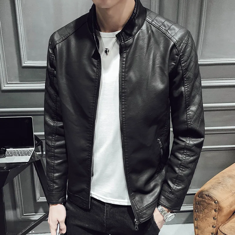 

2019 New Style Thin Spring And Autumn Leather Coat Korean-style Slim Women's PU Leather Jacket Stand Collar Locomotive Men's Cas