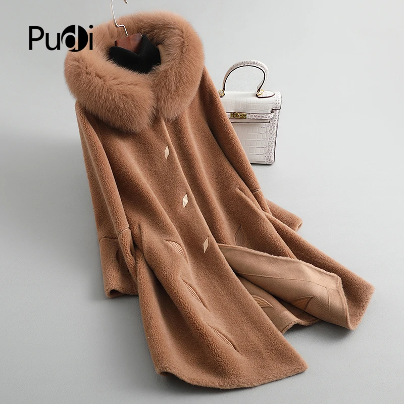 PUDI B404806 женская зимняя натуральная шерсть мех натуральный Лисий капюшон теплая куртка пальто леди возраст снижение длинная куртка, пальто