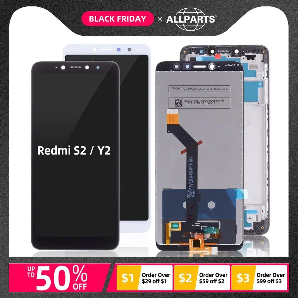 Дисплей для Xiaomi Redmi S2 LCD в сборе с тачскрином на рамке 5.99'' черный белый