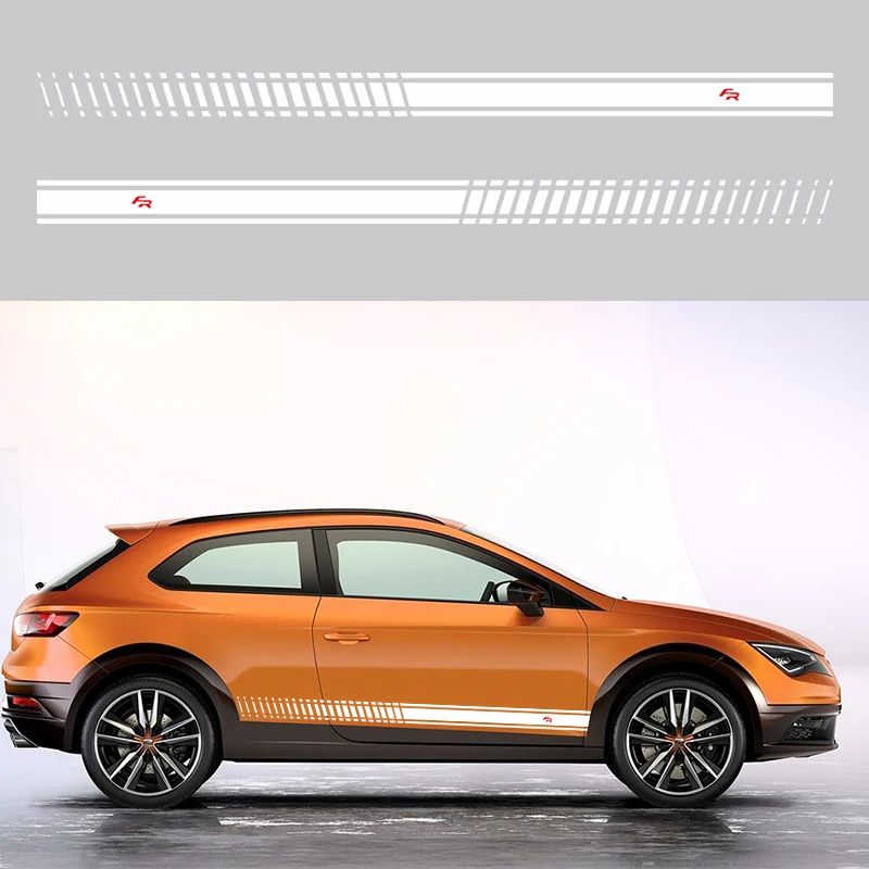2 шт./лот, наклейки для автомобиля DIY с обеих сторон, FR для Seat Leon, 2 гоночных полоски, автомобильная пленка, виниловая пленка, автомобильные аксессуары, 220x12 см