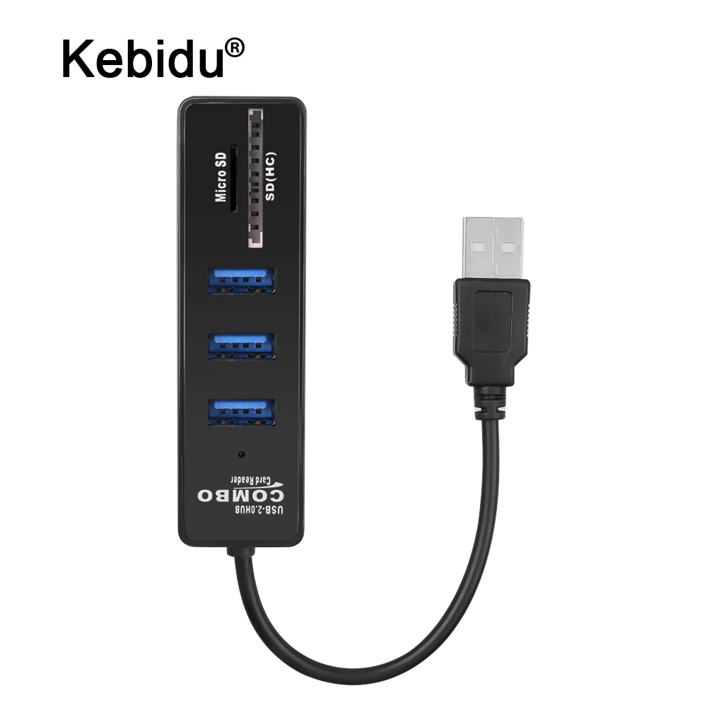 Concentrador de red USB 2,0, Combo de 3 puertos + lector de tarjetas, HUB USB portátil de alta velocidad, divisor USB todo en uno para SD/TF, accesorios de ordenador