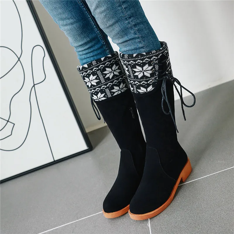 ESRFIYFE 2020 New Spring/Autumn Flock Knee-high Boots Women Side Zip Over Knee Boots Thick Heels Round Toe Women's Boots Shoes