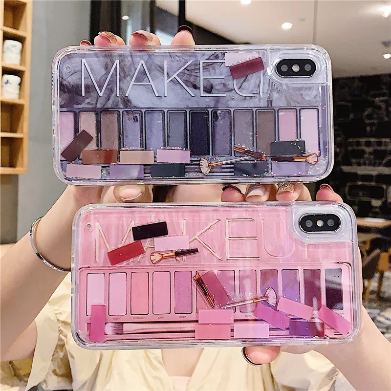 

Cosmetic Makeup Lipstick Perfume quicksand case for iPhone xr x xs max 8 7 cover iphone 7 8 Plus glitter eye shadow box luxury