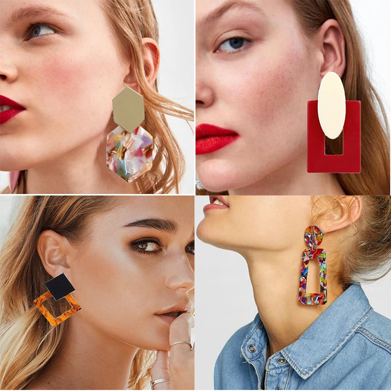 Boho Fashion Women Acrylic Water Drop Geometric Dangle Resin Earrings Jewelry 