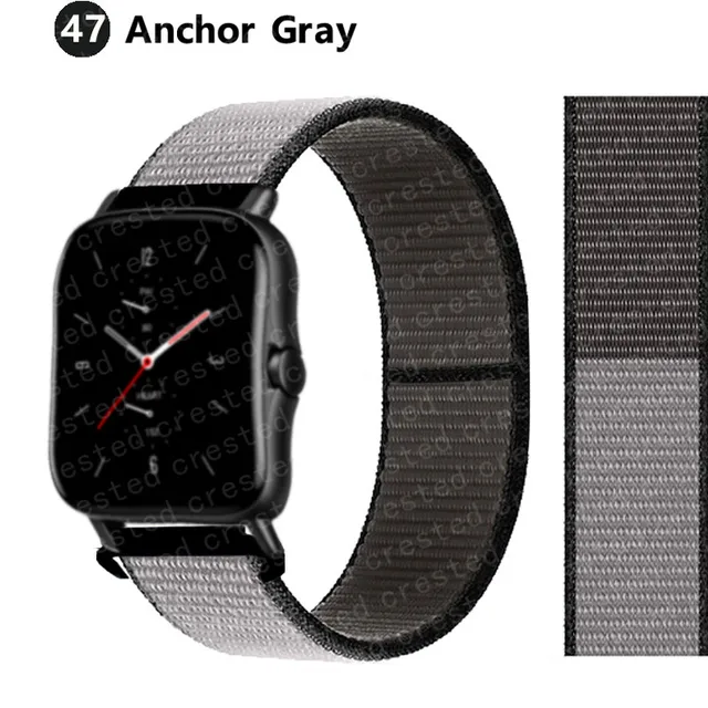 20/22mm Nylon band For Amazfit GTS/2/2e/GTS2 Mini/GTR 3 Pro 42mm/47mm/GTR2/2e/stratos 2/3 Sport Loop Bracelet Amazfit bip strap Anchor Gray 44