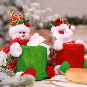 

Newest Santa Snowman Shape Tissue Boxes Christmas Roll Paper Container Round Box Canister Napkin Storage Box For Home Decoration