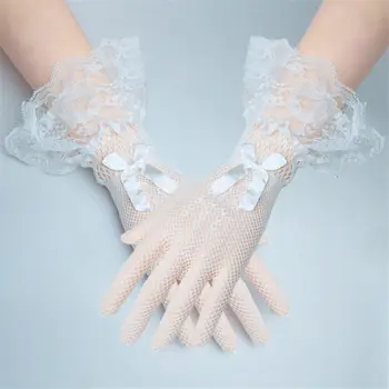 

1 Pair Girls Kids White Beige Black Lace Faux Pearl Fishnet Gloves Communion Flower Girl Bride Party Ceremony Accessories