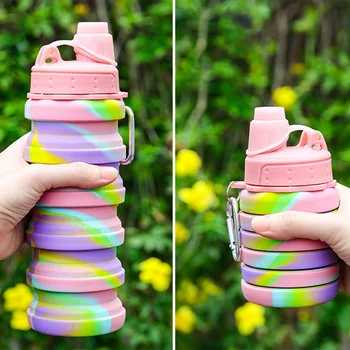 

Drinking Foldable Water Bottle Leakproof Fold Silicone Cute Water Bottles Kids Cup With Straw Outdoor Hiking Camping 500ml/17oz