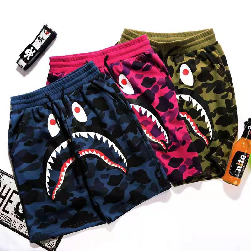casual shorts for women Summer New Beach Pants Men's Japanese Tide Brand Shorts Camouflage Shark Mouth Printing Casual Pants Guard Pants Men's Clothing black casual shorts