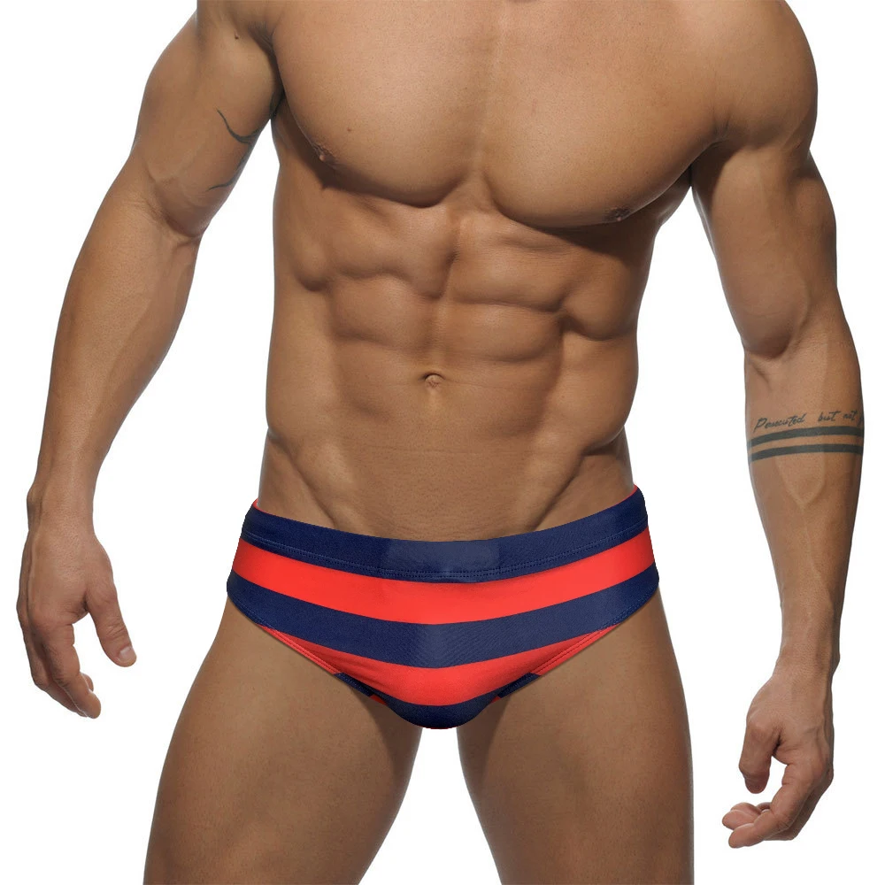 

Sexy Men Striped Swimwear Summer Low Waist Bathing Suit Bulge Pad Beach Swimsuit Fashion Male Sport Homme Surfing Swim Briefs