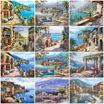 

EverShine DIY Painting By Numbers Seaside Oil Paint By Numbers Landscape Picture Art Canvas Wall Set Home Decor