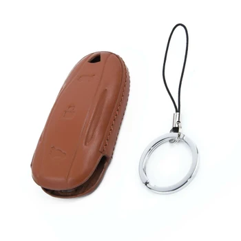

Fob Car key case For Tesla Model X S Brown Anti scratch Shell 1pc Leather