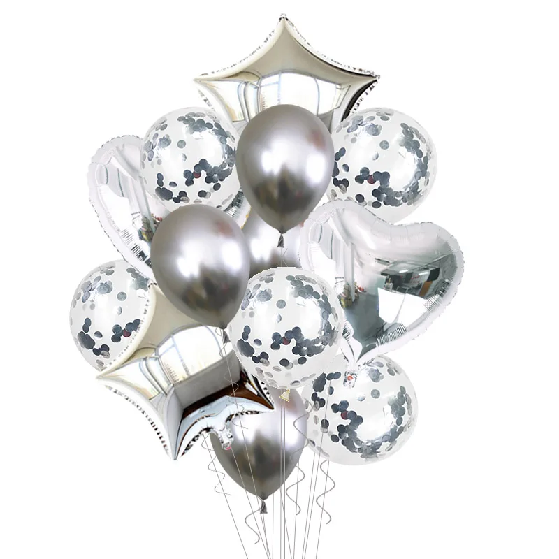 

14pcs/set Gold Silver Clear Confetti Latex Balloons Set Star Heart Shape Foil Balloon Birthday Party Decoration Kids Xmas Favor