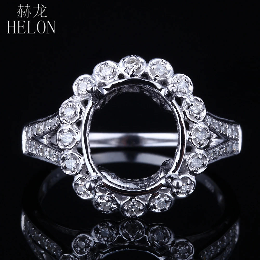 

HELON 10x9mm Oval Cut Solid 14K White Gold Pave 0.3ct Natural Diamonds Fine Jewelry Semi Mount Engagement Wedding Ring