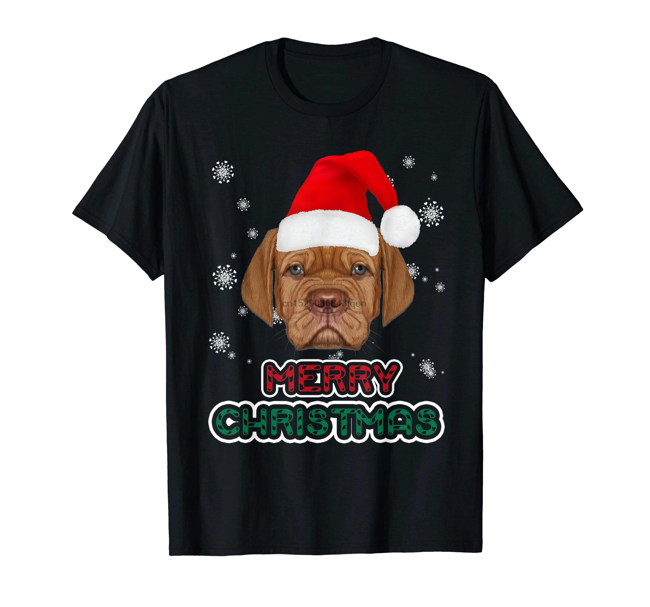 Dogue de Bordeaux Santa Hat Merry Christmas Funny Dog Xmas Футболка мужская черный|Футболки| |