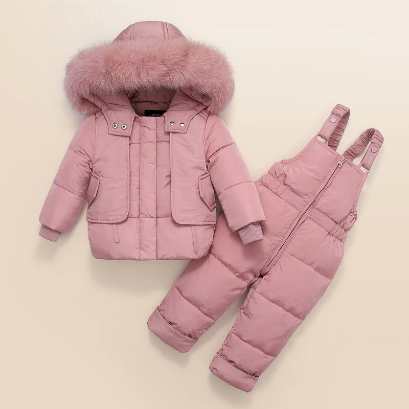 Children Winter Clothing Set Kids Jumpsuit Windproof Warm Baby Boy Girl Duck Down Jacket+ Pants Snowsuit for 1-4 Years