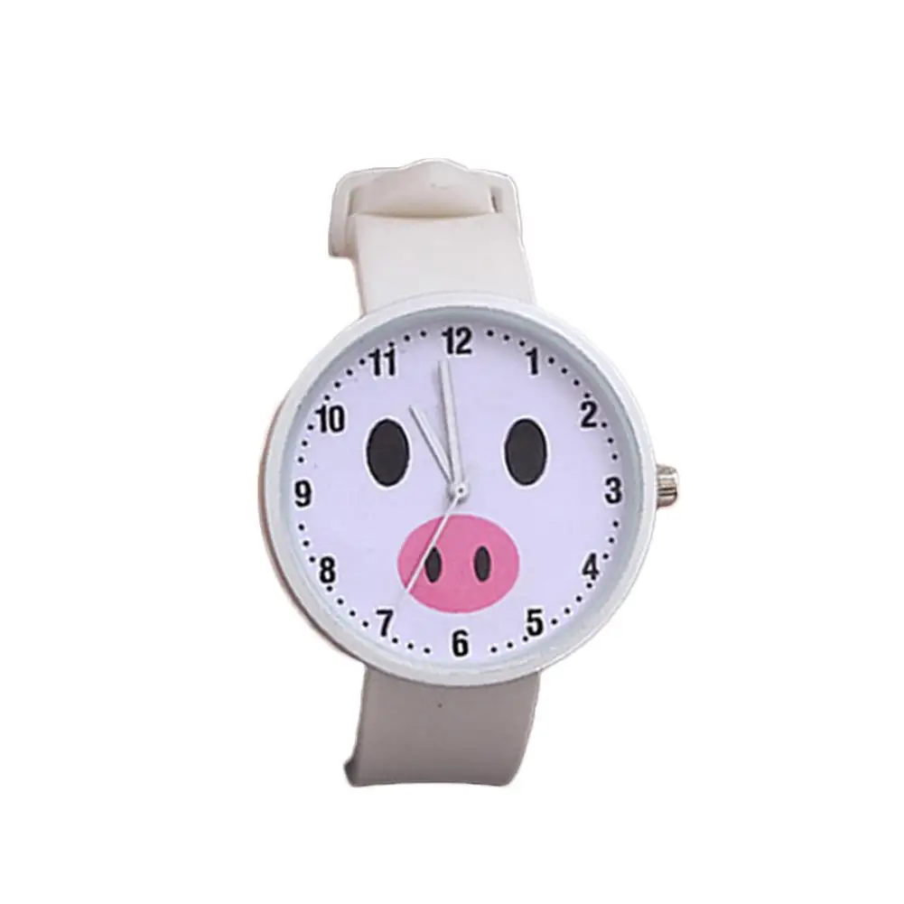 Cute Fish Pig Round Dial Silicone Band Arabic Numbers Analog Quartz Watch Student cute soft girl cartoon silicone female watch afbeelding