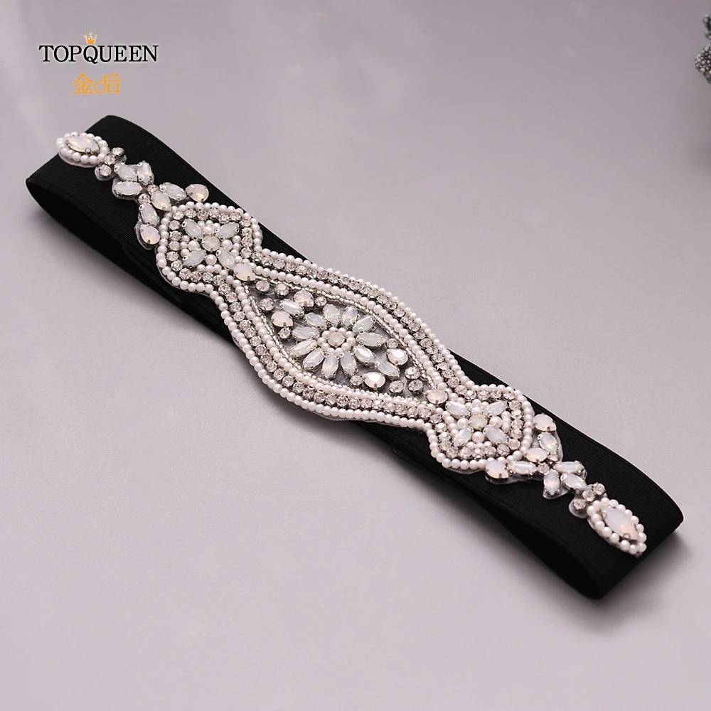 TOPQUEEN S284, молочные стразы, пояс, эластичный пояс, черный свадебный пояс, пояс с жемчугом для женщин, шикарный пояс, ювелирный пояс для женщин