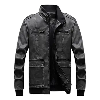 

New Men Leather Jacket Autumn Winter Leather Coat Outerwear Zipper Pu Bomber Jacket Stand Collar Motorcycle Plus Size Leisure Pu