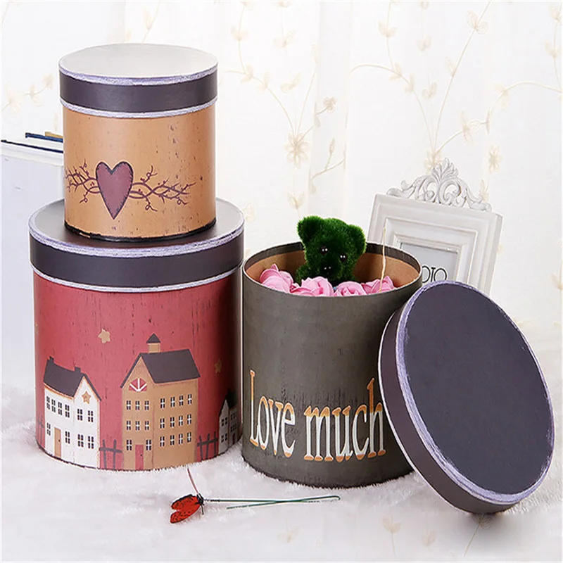 

3pcs/set New Retro Round Flower Box Three-Piece Round Bucket Flower Box Gift Box Retro Creative 2pcs-11%off