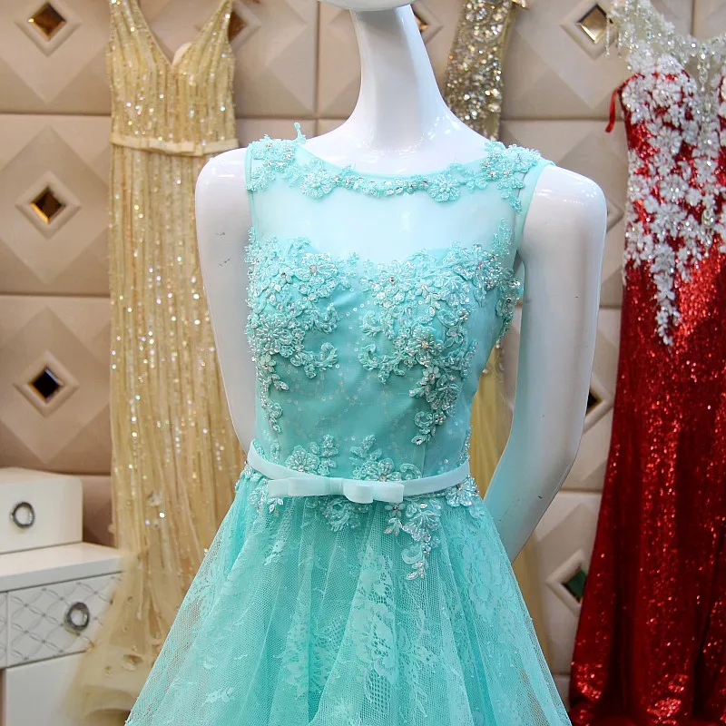 Vestido de festa Расшитое бисером небесно-голубое кружевное длинное сексуальное просвечивающее сзади вечернее платье с аппликацией и бантом платья для матери невесты