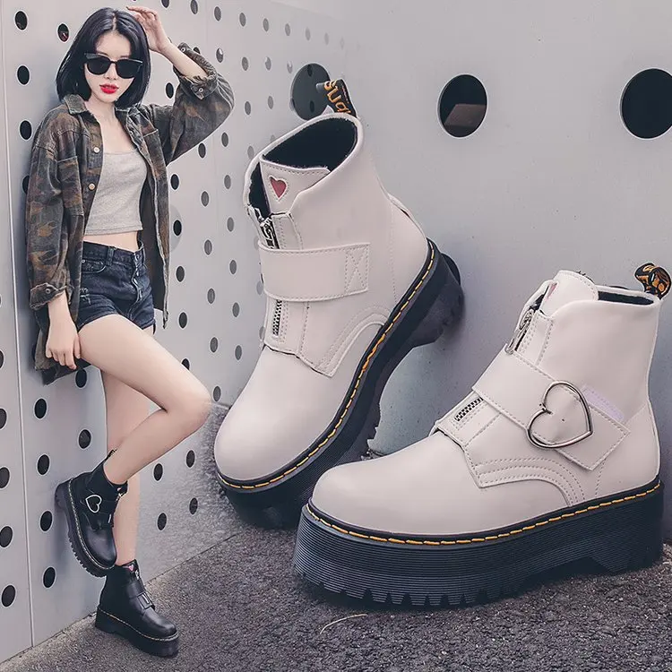 Love Botas/женские зимние ботильоны в байкерском стиле; женская обувь на танкетке с застежкой-молнией и пряжкой; осенние туфли-оксфорды из мягкой кожи; Botas Mujer