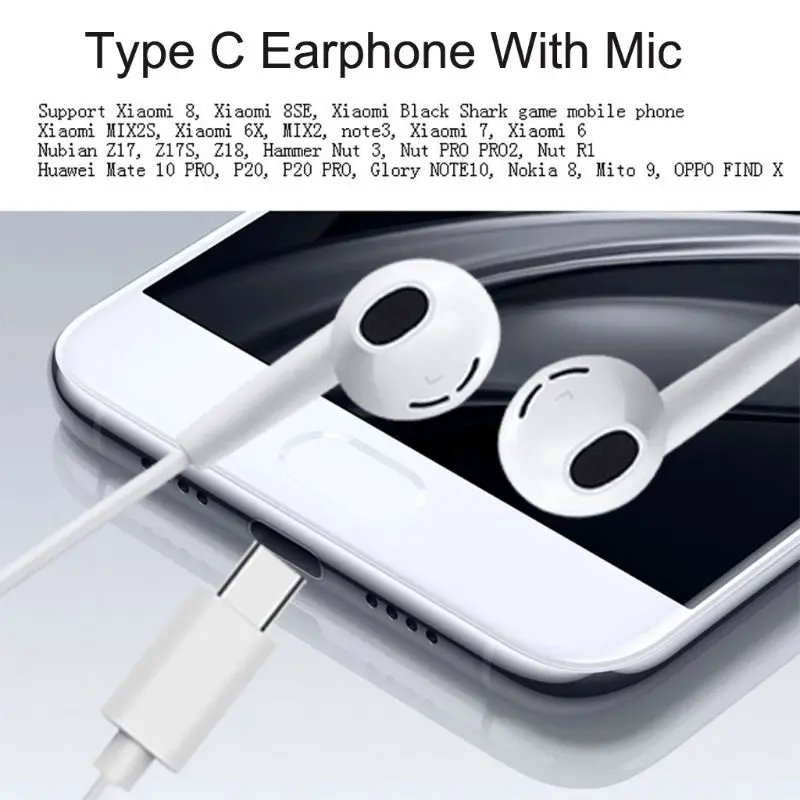 Наушники вкладыши USB 3 1 Type C с микрофоном регулятор громкости для Xiaomi Mi 6 8 Mix 2 Note Huawei