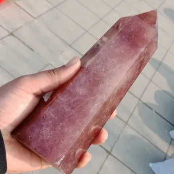 

dhxyzb 18-20cm Large size natural Strawberry crystal Quartz points wand unique fengshui stone dispel negative energy healing