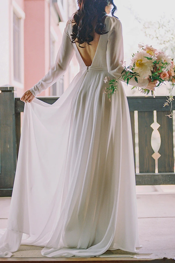 LORIE пляжные свадебные платья с длинным рукавом мягкое шифоновое женское платье