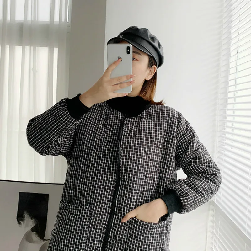 

XIBUSANA Jacket Jacket Ladies Women's Autumn and Winter Casual Cardigan Mid-length O-Neck Top 2020 Newest Black Plaid Jacket