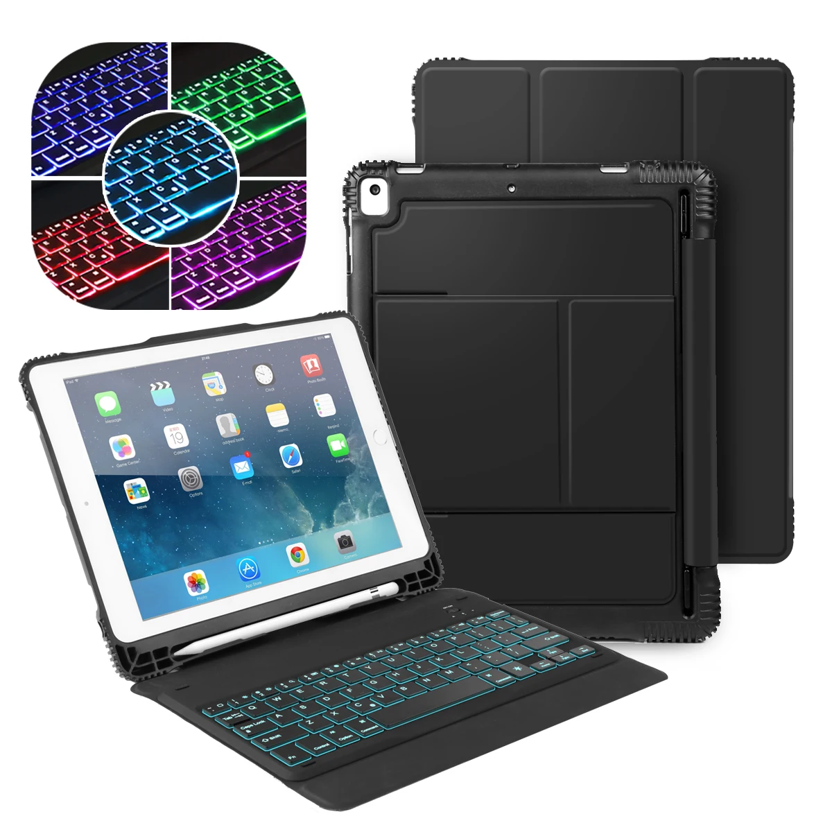 Модный bluetooth клавиатура с подсветкой чехол для iPad Air 1 2 Pro 9 7 2017 2018 5th 6th Gen съемный
