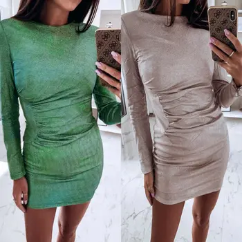 

Elegant Long Sleeve Evening Party Club Dames Solid Ladies Dresses Women Casual Plain Boydcon Ladies OL Bodycon Mini Dress