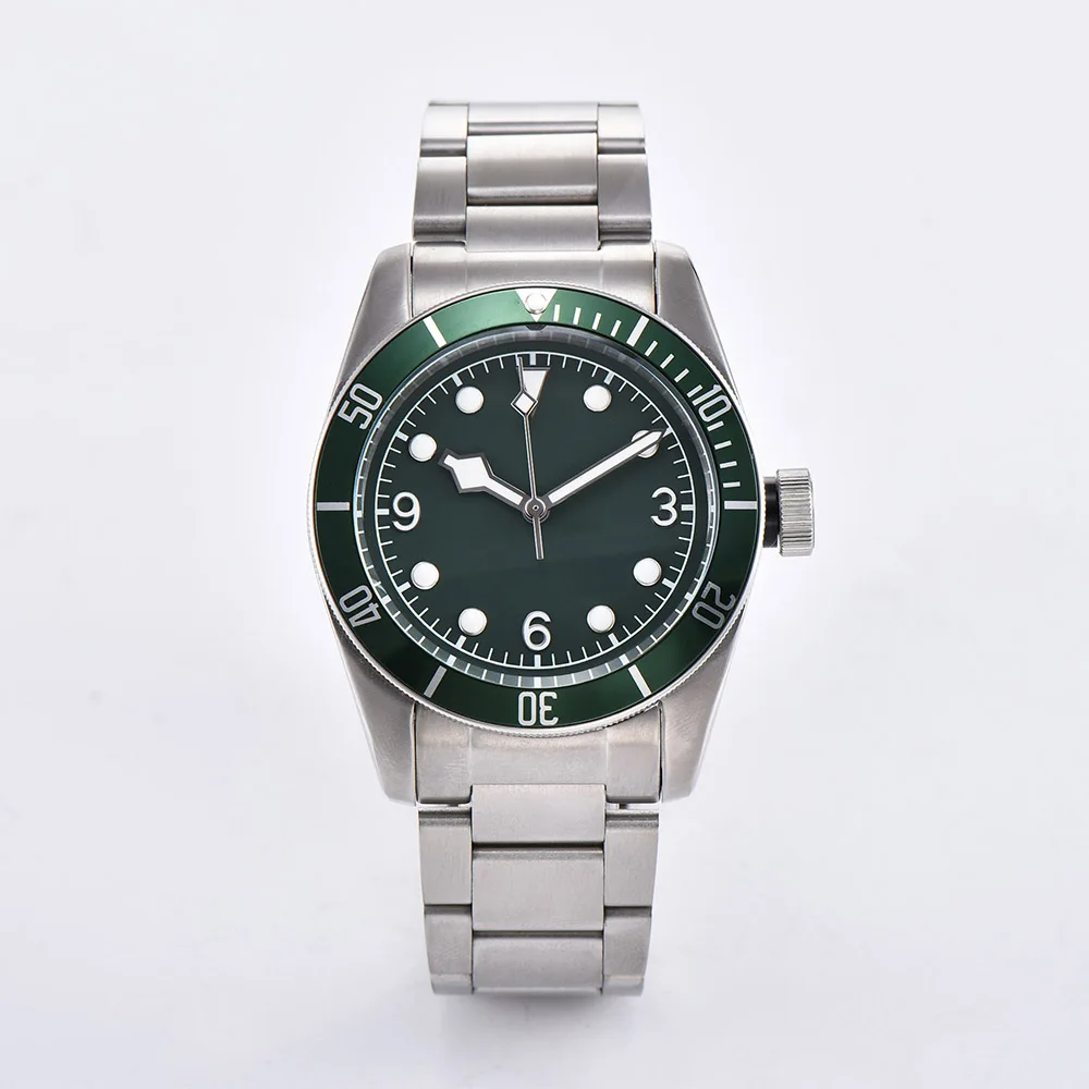 

Watch Men 41mm Automatic mechanical watches green aluminum rotating bezel luminous Military men watch 23