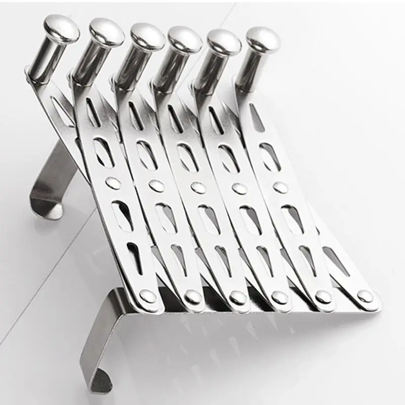 

Door Door Hook Rack Stainless Steel 6-Hook Hanger Flexible Decorative Wall Shelf Kitchen Organizer Home Bathroom Metal Foldable
