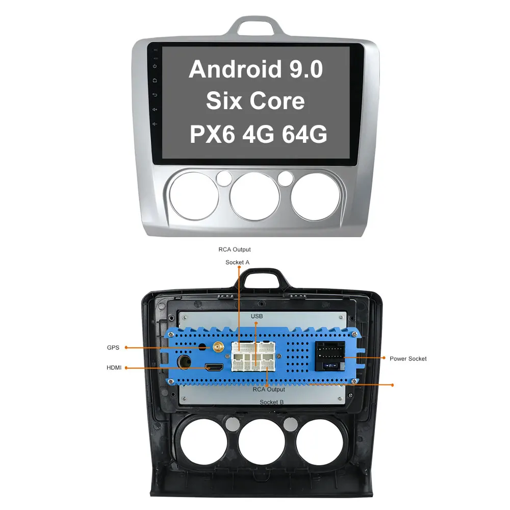 Bosion Octa Core Android 9,0 автомобиля радио плеер gps Navi для ford focus 2004-2010 2 3 Mk2/Mk3 головное устройство PX6 4G+ 64G Автомобильный DVD