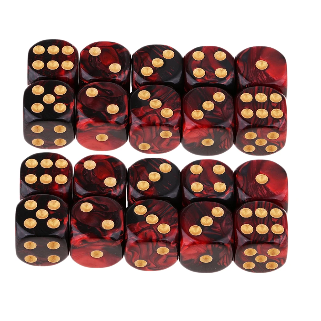 20x Two Colors Six Sided 16mm D6 Resin Role Play Gaming Dice Set Red + Black